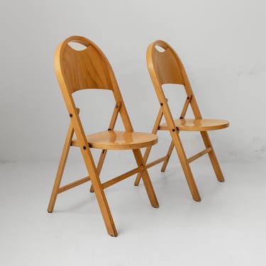 Vintage 1970s Tric Folding Chairs Set of 2, by Achille and Pier Giacomo Castiglioni for Bernini, Light Wood Design Classic, Gift Idea 