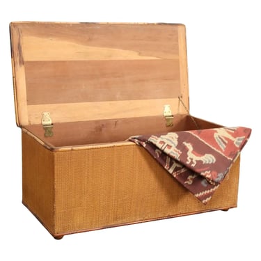 Antique American Grasscloth Wrapped Cedar and Bamboo Trunk / Blanket Chest