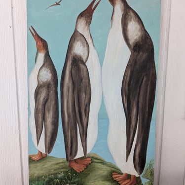 Jasmin Joseph (Haitian, 1923-2005) Painting - Penguins with Rabbit , untitled- oil on board, signed dated 1973 