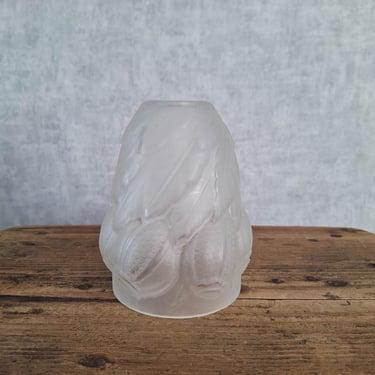 Rare French Art Deco Glass Pendant Shade, Frosted Molded Glass Tulip Lampshade, Degué Style Chandelier Light Shade 