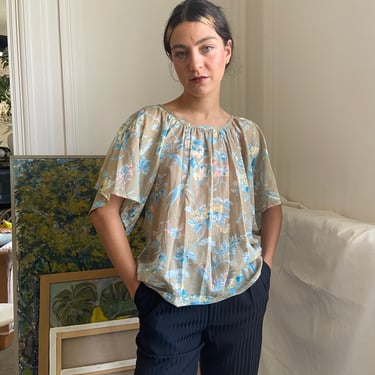 1970s Cacharel cotton voile blouse, birds & flowers print / small - medium 