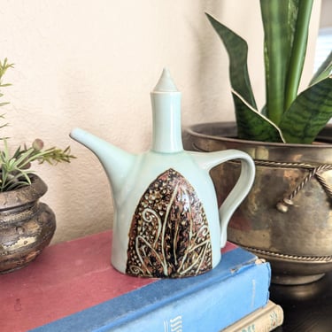 Whimsical Signed Studio Pottery Celadon Ceramic Teapot 
