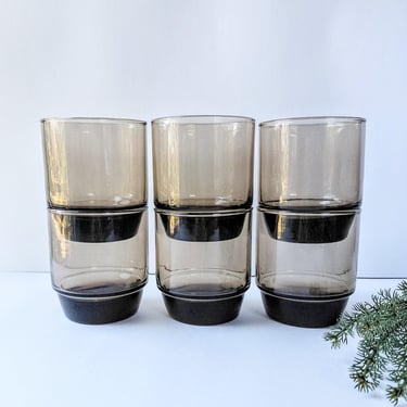 6 Vintage Tawny Smoke Brown Juice Glasses: Bohemian Country Cottage Core Tumblers/ 1970s 