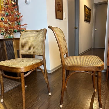 Pair of Vintage 1930s Josef Hoffman For Thonet Bentwood Cane Chairs 