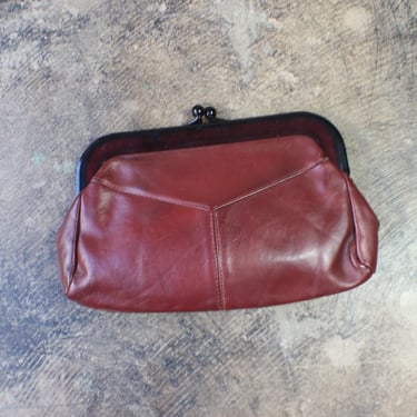 Vintage Leather Clutch, 1960's Chestnut Brown Purse 