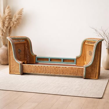 Vintage Rattan Daybed Sofa Frame | Boho Wicker Couch 