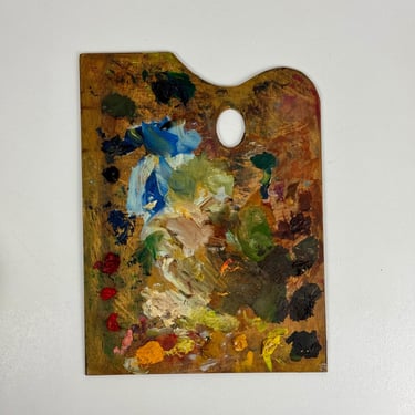 Vintage Artist's Large Rectangular Painting Palette With Remnant Oil Paint 