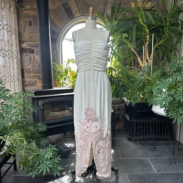 Vintage 1980s Ivory and Pink Beaded Formal Dress Rina di Montella 