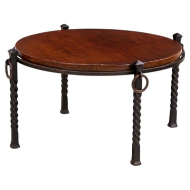 French Brutalist Oak and Iron Coffee Table, C. 1960