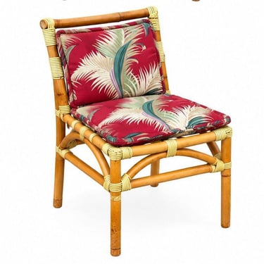 Restored Mid-Century Geometric Rattan Dining Side Chairs w/ 3 Strand Back 
