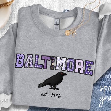 Baltimore Ravens Inspired Sweatshirt, Gildan 1800 Crewneck, Coquette Ravens Shirt, Cute Ravens Shirt, Gingham Gameday Shirt by CloudArt