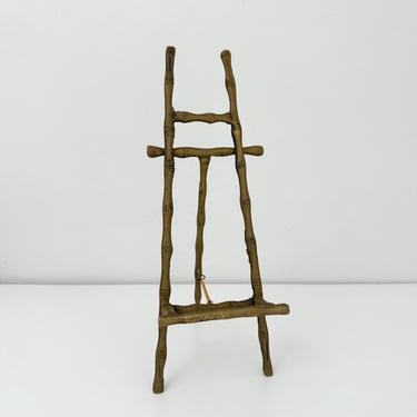 Vintage Brass Faux Bamboo Easel, Small Brass Picture Display Stand 
