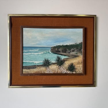 1960s Vintage M. Blanco Coastal Landscape Oil Painting on Board – Framed 