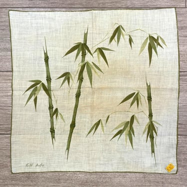 Vintage Faith Austin Kimball Pure Linen Bamboo Leaves Handkerchief Cream Green 