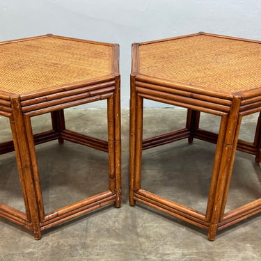Pair of 1970's Bamboo and Rattan Occasional Tables