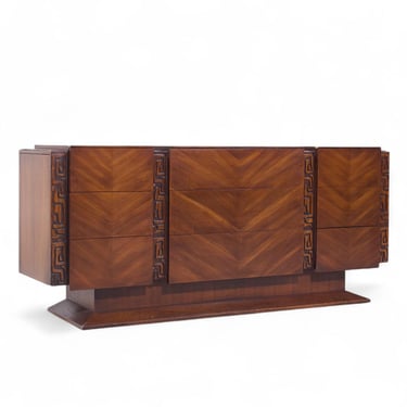 United Tiki Brutalist Mid Century Walnut Lowboy Dresser - mcm 