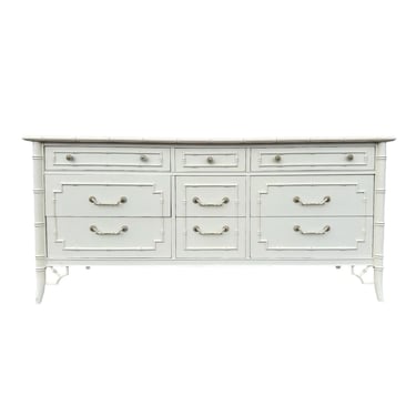 Vintage Thomasville Allegro Faux Bamboo Dresser - White 9 Drawer Hollywood Regency Chinoiserie Coastal Credenza 