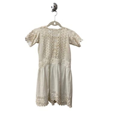 Antique White edwardian Girl Children's Dress Eyelet Lace Embroidery Child Kid 