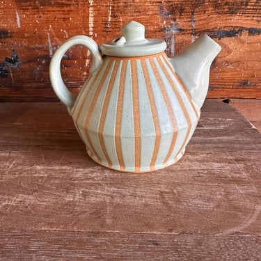 Teapot - Light Blue with Orange Stripes 
