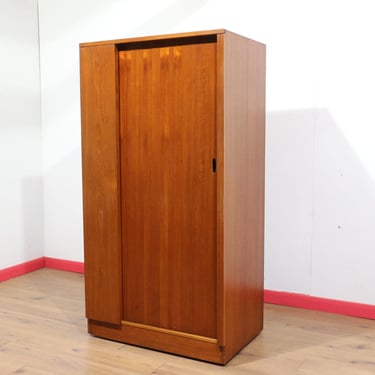 Mid Century Modern Vintage Teak Tambour Door Low Armoire Wardrobe By Austinsuite - Mid Century Modern Vintage Furniture Danish Style 