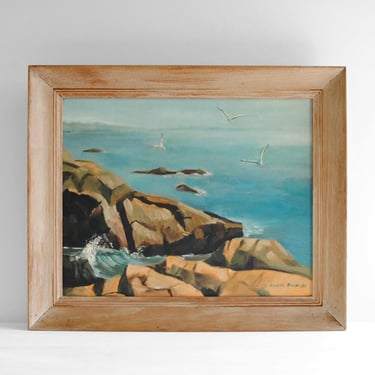 Vintage Seascape Original Oil Painting by Arlene Bradley 