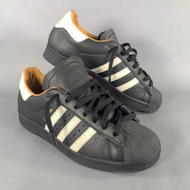 ADIDAS Size 9.5 Black White Leather Lace Sneakers