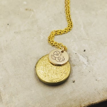 Birth Flower Locket Necklace Family, Birthday Gift for Her, Photo Locket, 18k Gold Plated, Birth Month Jewelry 