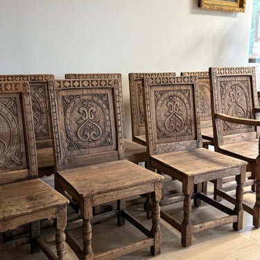 Set of 9 18th/19th c. English Oak Wainscot Chairs 