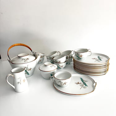 Mid Century Noritake Snack Set for 12 With Teapot, Creamer and Sugar 