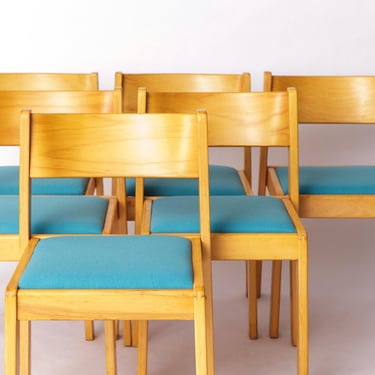 Set of 6 Vintage Flötotto Stacking Chairs – 1970s German Design, Beech Wood, Green Upholstery 