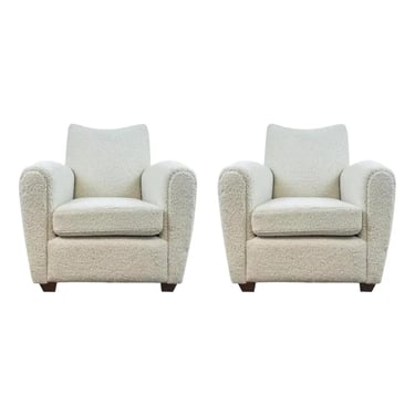 Modern Natural Faux Shearling Teddy Club Chairs Pair