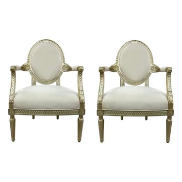Caracole Signature French Modern Champagne Silver Gilded Occasional Chairs Pair