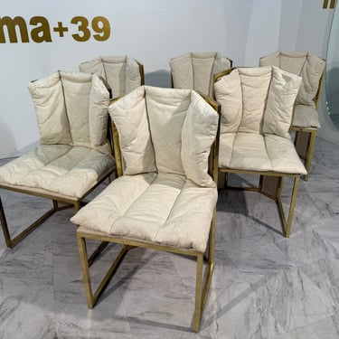 Set of Six Marzio Cecchi Brass and Rattan Dining Chairs, Italy, 1970s