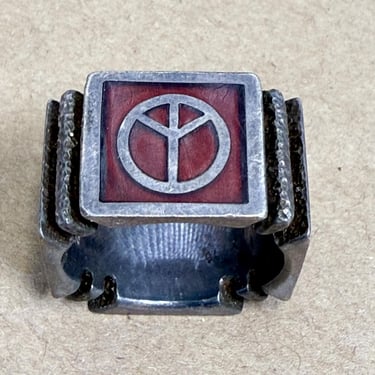 1970s Brutalist Peace Ring Sterling Silver 4-sided design 