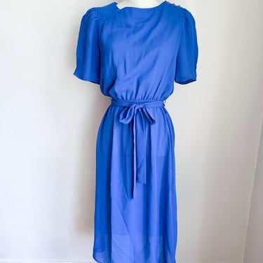 Vintage 1980s Stuart Allan Electronic Blue Sheer Dress / S-M 
