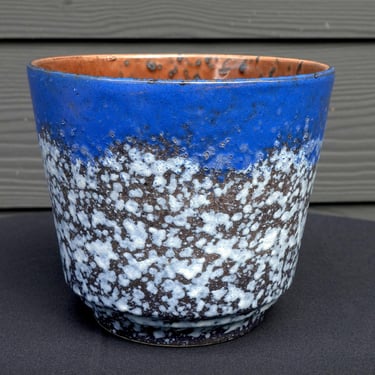 Mid-Century Modern Fat Lava Planter: Blue White Mottled 