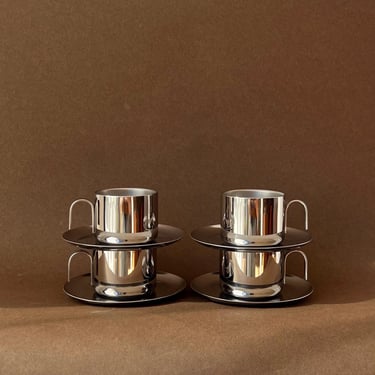 Vintage Guido Bergna Coffee Set for 4 – Stainless Steel Post Modern Design 
