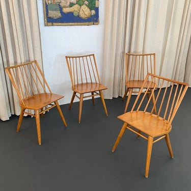 Midcentury Birch Spindle-Back Dining Chairs By Leslie Diamond For Conant Ball