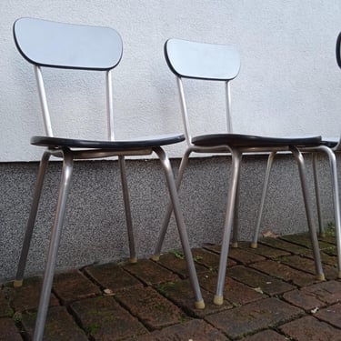 1970s white aluminum Formica Chairs, vintage mid-century modern retro dining kitchen chairs, set of 4 