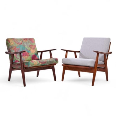 Hans Wegner for Getama GE270 Mid Century Teak Lounge Chairs - Pair - mcm 