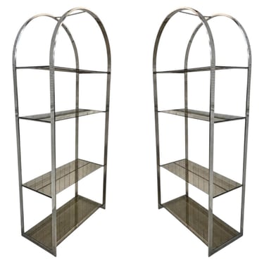 Vintage Milo Baughman Flat Bar Chrome Etagere's - Set of 2 