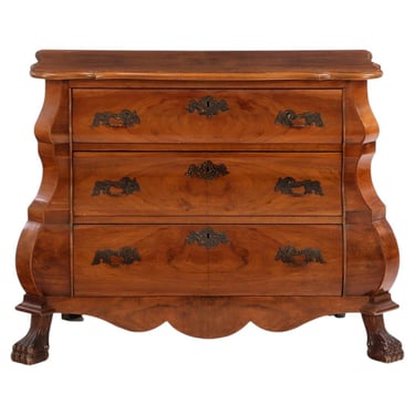 A Dutch Baroque-Style Burr Walnut Bombé Chest of Drawers, 20th Century.