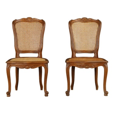 Pair of Antique Louis XV Style Walnut Caned Side Chairs, France, 19th Century 
