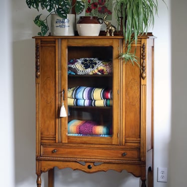 Antique 1930s Albert Furniture Co. Oak Display Cabinet | Glass Door China Hutch with Key | Detroit Provenance | Restored & Oiled 