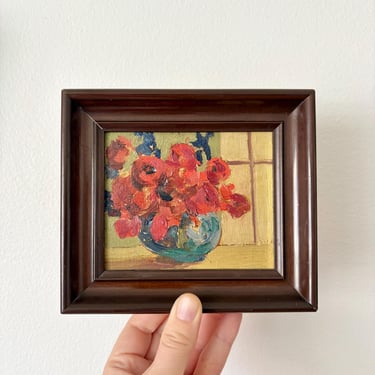 Charming Petite Floral Still Life Vintage Oil Painting 