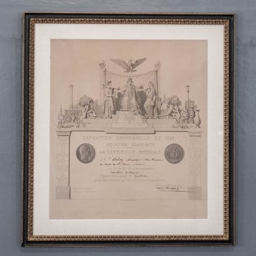 Original French 1855 Collector Universal Exposition Certificate Signed by Napoleon III