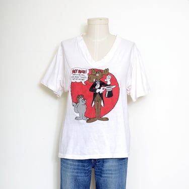 vintage 80s Grateful Dead band t-shirt / Rocky Bullwinkle and Jerry Garcia graphic / tee by Neiman Marcus / size large 