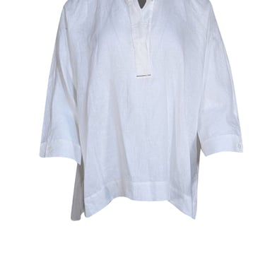 Lafayette 148 - White Linen Long Sleeve Beaded Detail Blouse Sz M