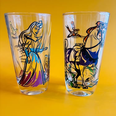 Vintage Pair of Disney Glasses Sleeping Beauty Aurora and Samson 1958 Collectible Tumblers Retro Character Drinkware 