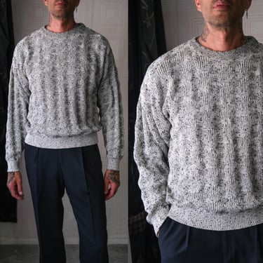 Vintage 80s CHRISTIAN DIOR Fisherman Styled Salt & Pepper Chunky Knit Pullover Sweater | 1980s DIOR Designer Unisex 3D Textured Sweater 